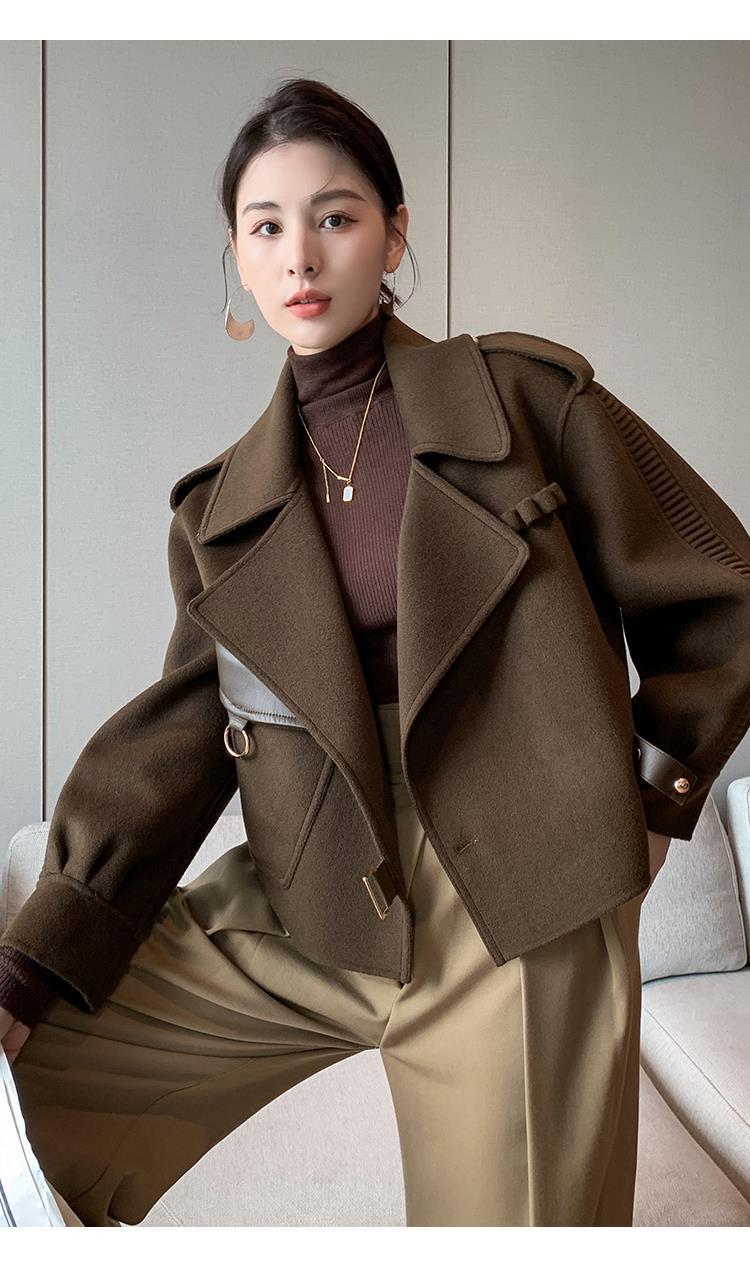 deanwangkt Women's Autumn Coat  Pockets Solid Loose Short Jackets Ladies Wool & Blends High Street Spring Woolen Coats for Women - Deanwangkt