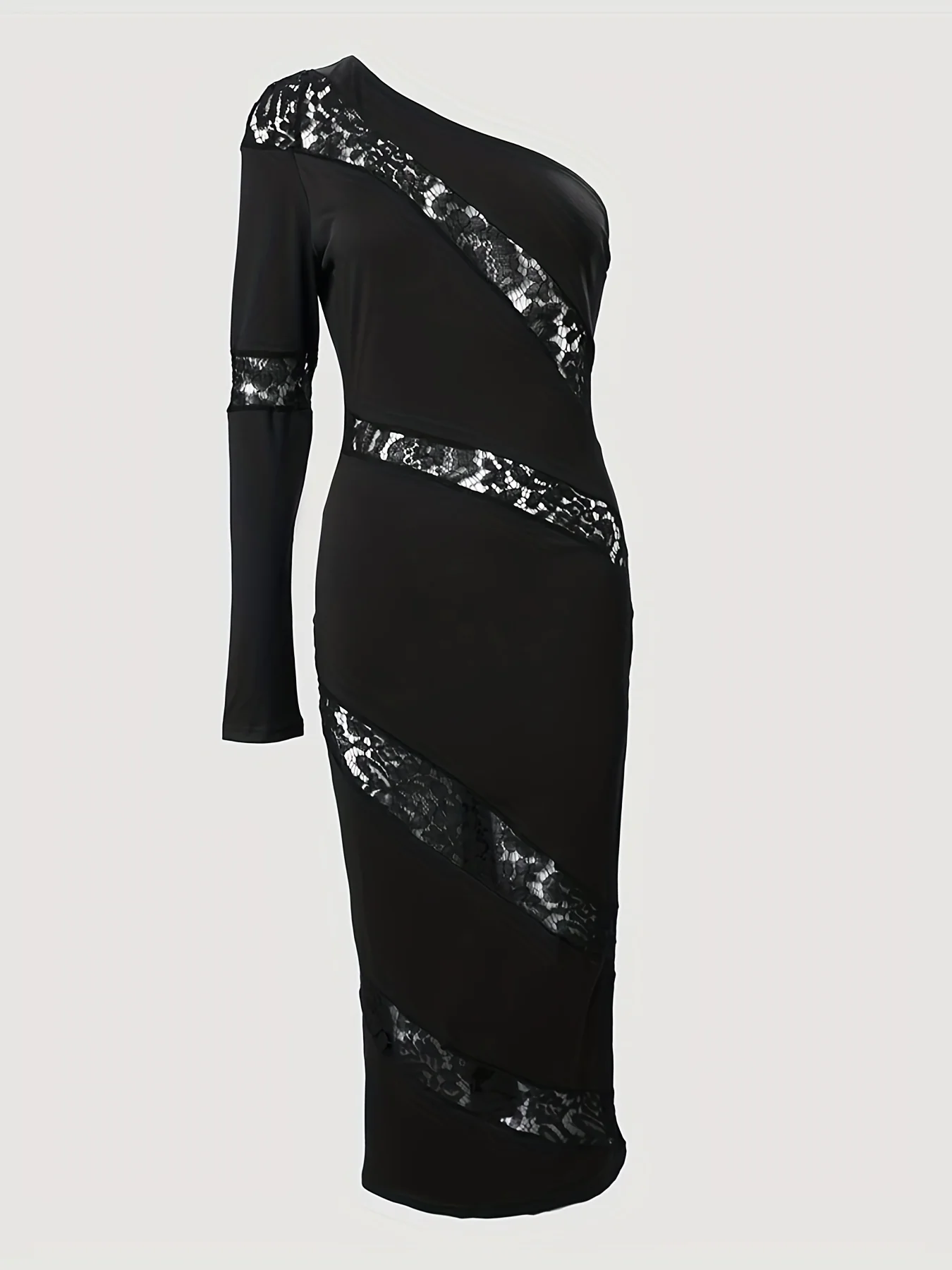 Bodycon One Shoulder Dress, Elegant Contrast Lace Asymmetrical Dress, Women's Clothing - Deanwangkt