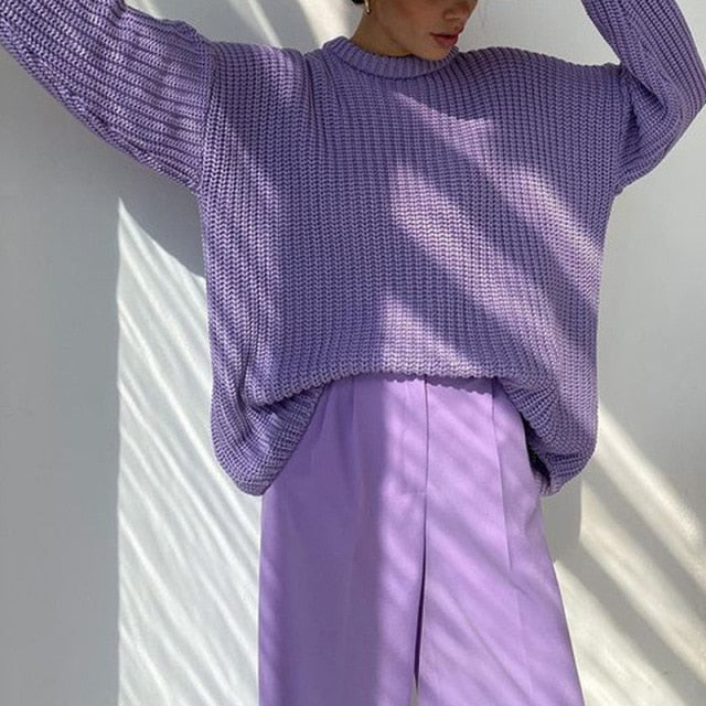 deanwangkt Women Solid Knitted Thickening Oversized Sweater Female Round Neck Long Sleeve Casual Loose Pullovers Top  Autumn Winter - Deanwangkt