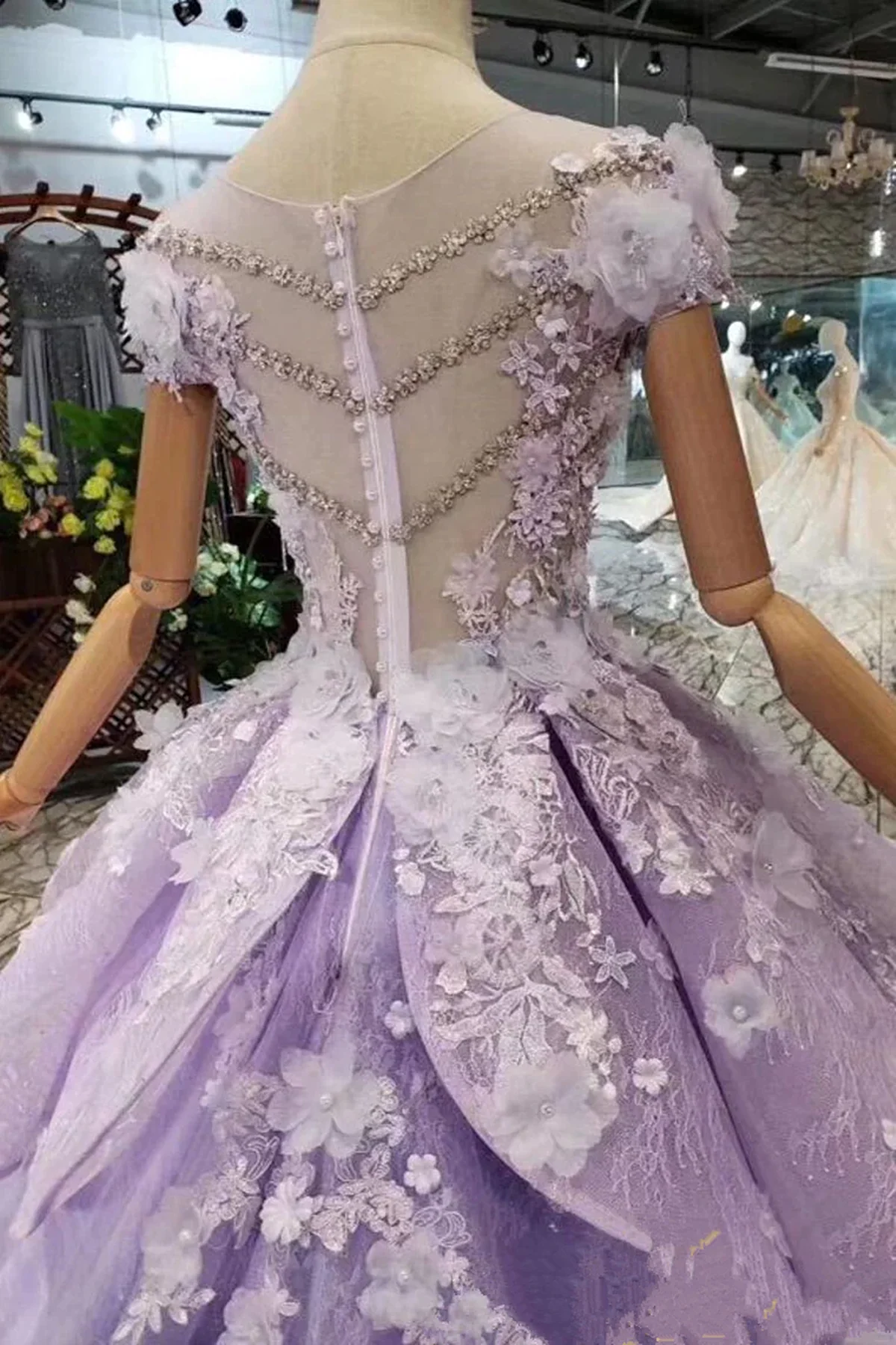 Solvbao Glam Light Purple Tulle with Lace Applique Sweet 16 Dress, Light Purple Prom Dress - Deanwangkt