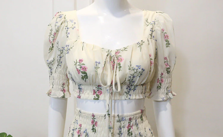 deanwangkt Women Set Boho Sew Summer Sexy Women 2 Two Piece Set Crop Top High Waist Mini Skirt Suits Lady Chic Floral Bodycon Party Clothes Fairy Dress - Deanwangkt