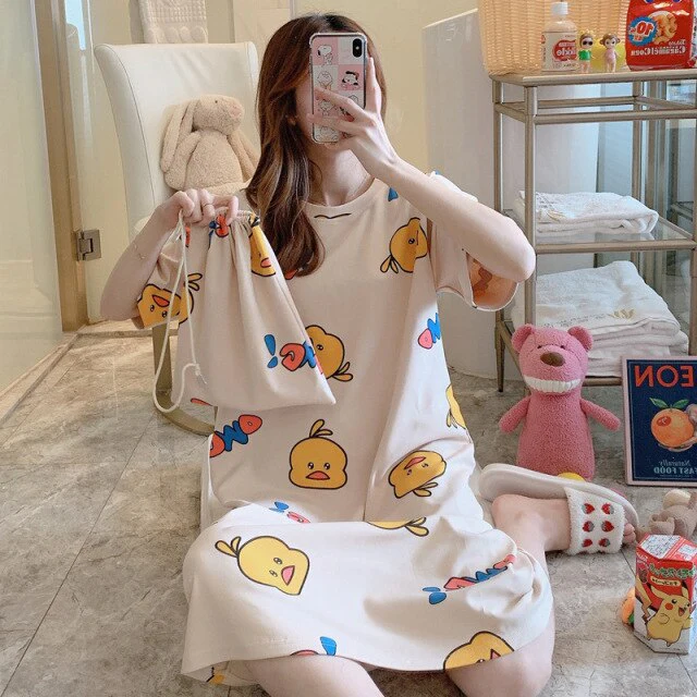 deanwangkt  Women Short Sleeve Sleepwear Cotton Night Gowns Summer Cartoon Nightgowns Home Wear Girls Sleep Lounge Sleeping Dress - Deanwangkt