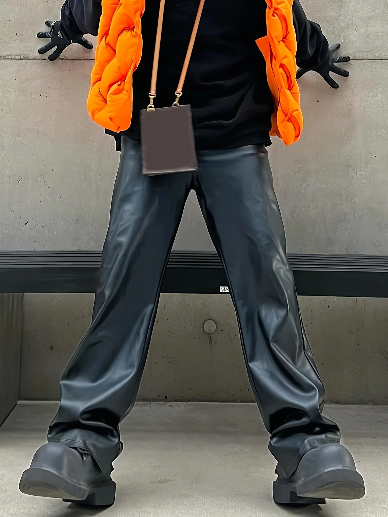 deanwangkt  Men's Casual Chic PU Leather Pants, Street Style Straight Leg Trousers - Deanwangkt