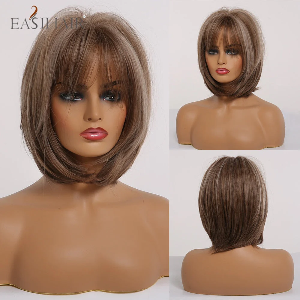 deanwangkt  Short Hair Wig With Bangs Pixie Cut Ombre Black Ash Light Blonde Synthetic Wigs For Women Cosplay Wigs Heat Resistant - Deanwangkt