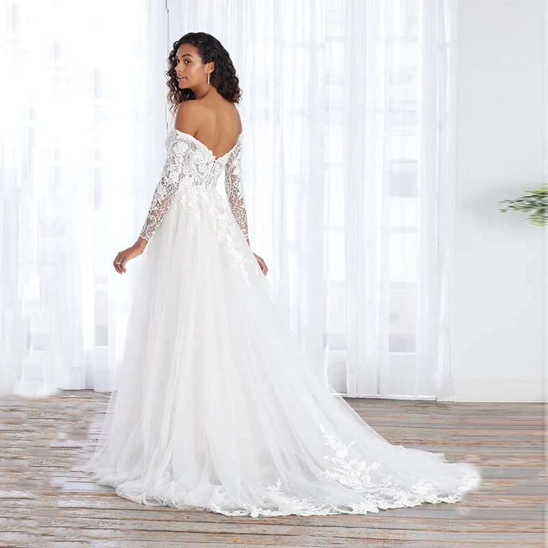 deanwangkt  Off the Shoulder Appliques Lace Wedding Dresses Long Sleeve Evening Prom Bridal Gowns Brautkleider Bride  Vestidos De Novia - Deanwangkt