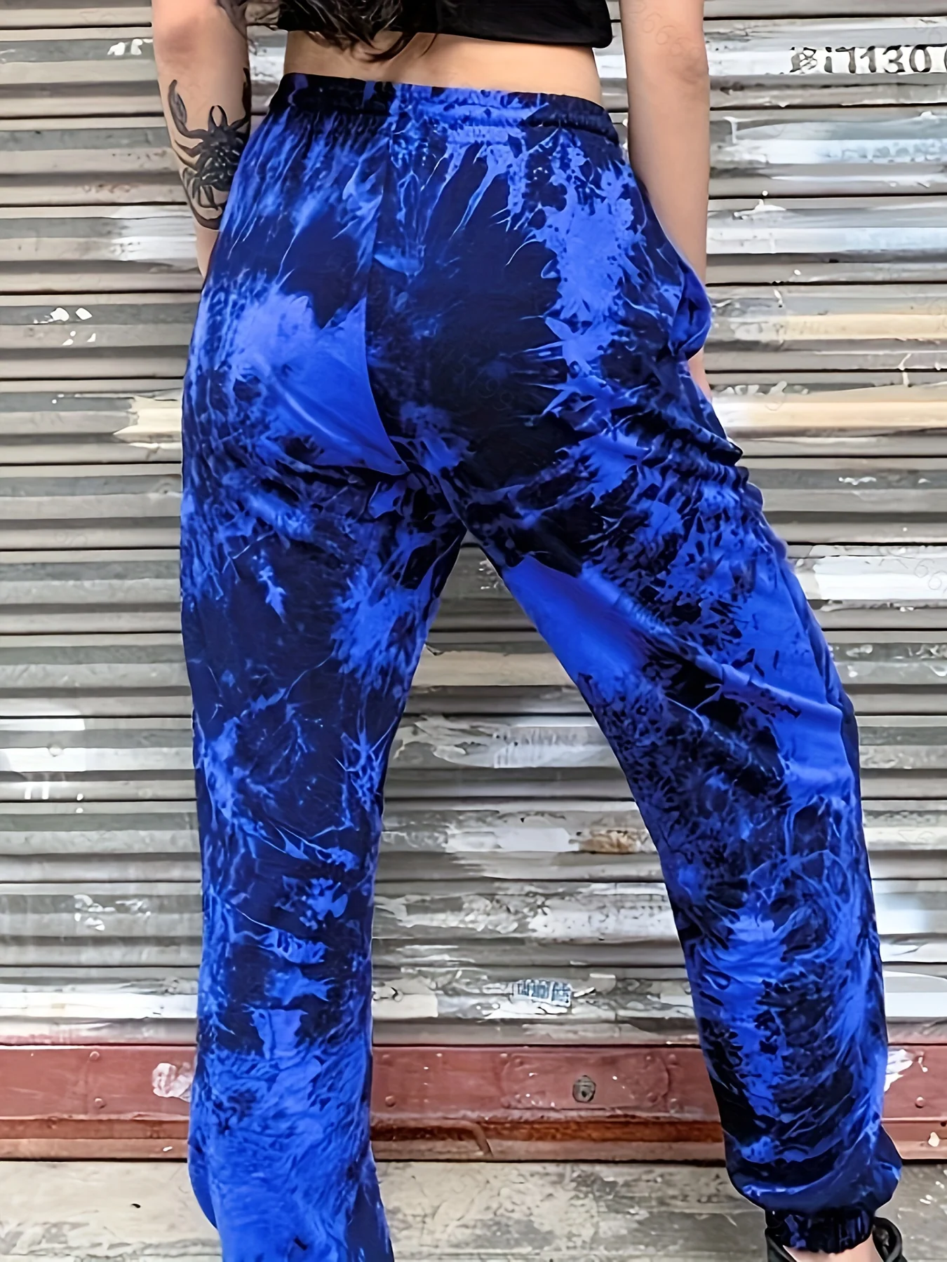 Plus Size Casual Pants, Women's Plus Tie Dye High Waist Harem Drawstring Pants With Pockets - Deanwangkt