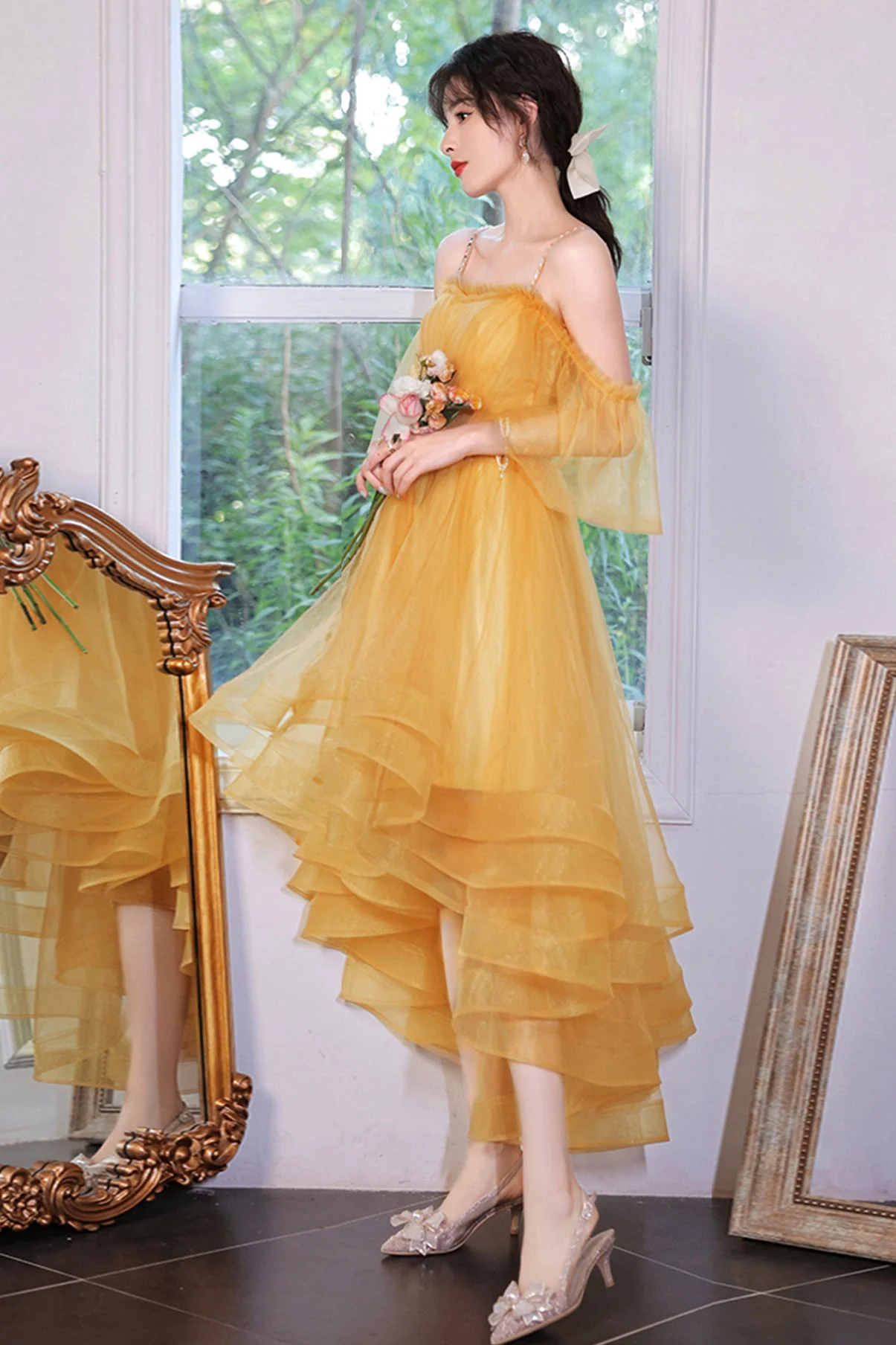 solvbao Yellow Tulle High Low Prom Dresses, A-Line Evening Dresses - Deanwangkt