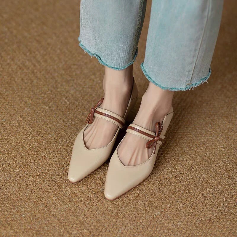 deanwangkt Shoes for Women New Bow Knot Thick with A Word with Summer Fashion Versatile Ladies Single Shoes Sandal - Deanwangkt