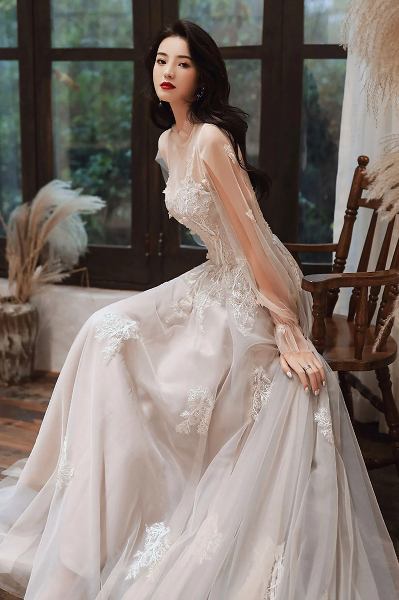 solvbao Lovely Lace Long A-Line Formal Dress, Long Sleeve Evening Dress - Deanwangkt