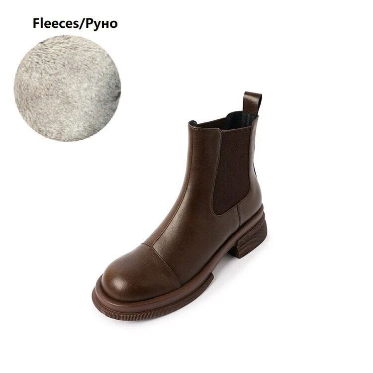 deanwangkt Autumn Boots     NEW Fall/Winter Shoes Women Split Leather Ankle Boots Round Toe Chunky Shoes for Women Solid Chelsea Boots Leisure Black Boots - Deanwangkt