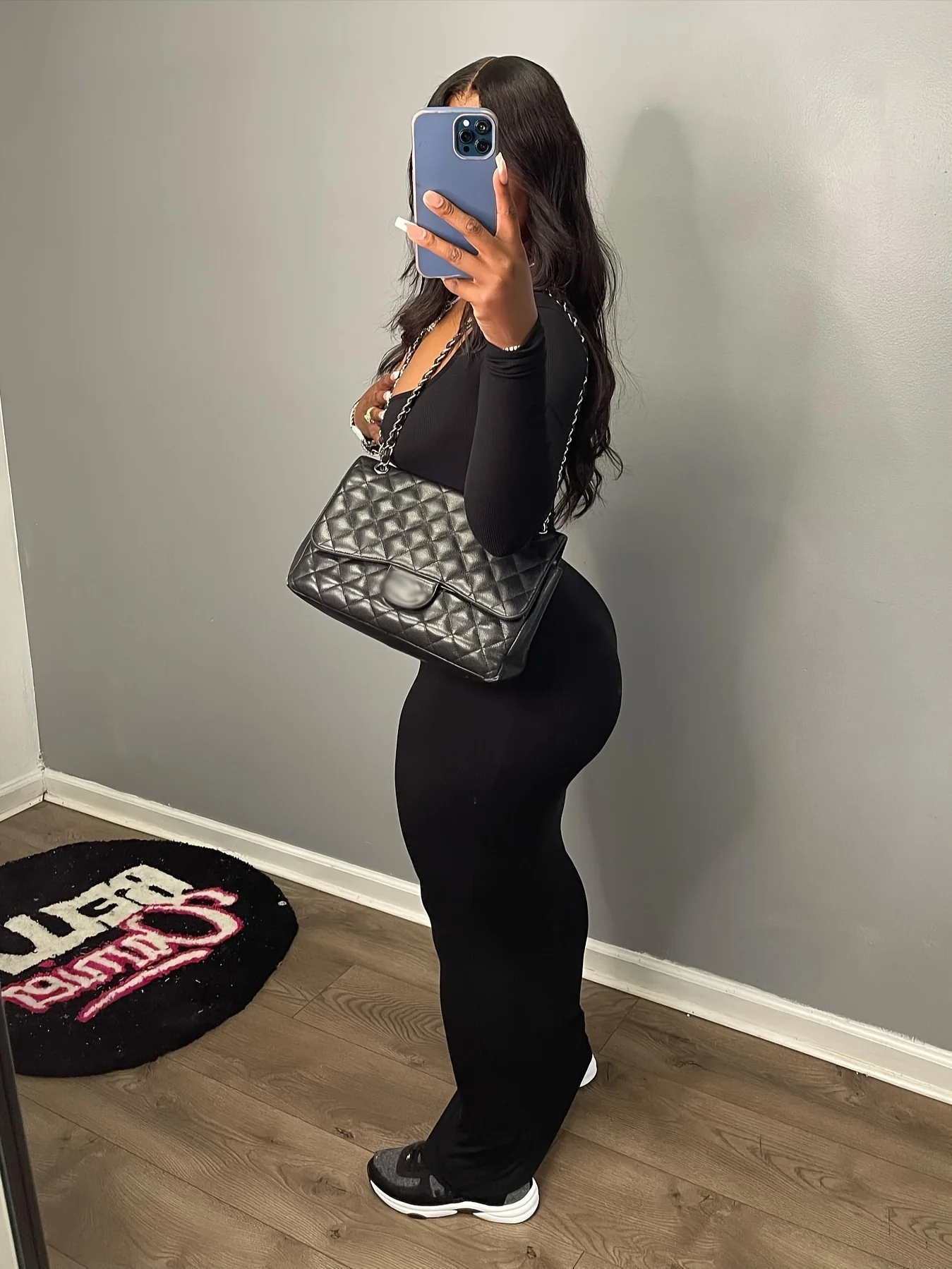 deanwangkt-1  Solid Bodycon Long Sleeve Dress, Casual Square Neck Maxi Length Dress For Spring & Fall, Women's Clothing - Deanwangkt