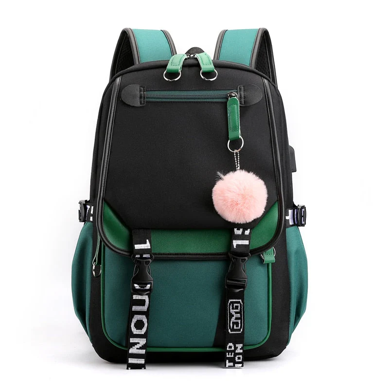 deanwangkt Women girls School Backpacks Anti Theft USB Charge Backpack Waterproof Bagpack School Bags Teenage Travel Bag - Deanwangkt