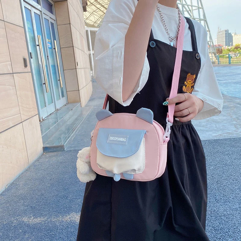 deanwangkt Japanese Style Lovely Small Bag Women Cartoon Bear Ears Nylon Bag Student Girl Crossbody Bags For Women Bolsa Mujer Shoulder Bag - Deanwangkt