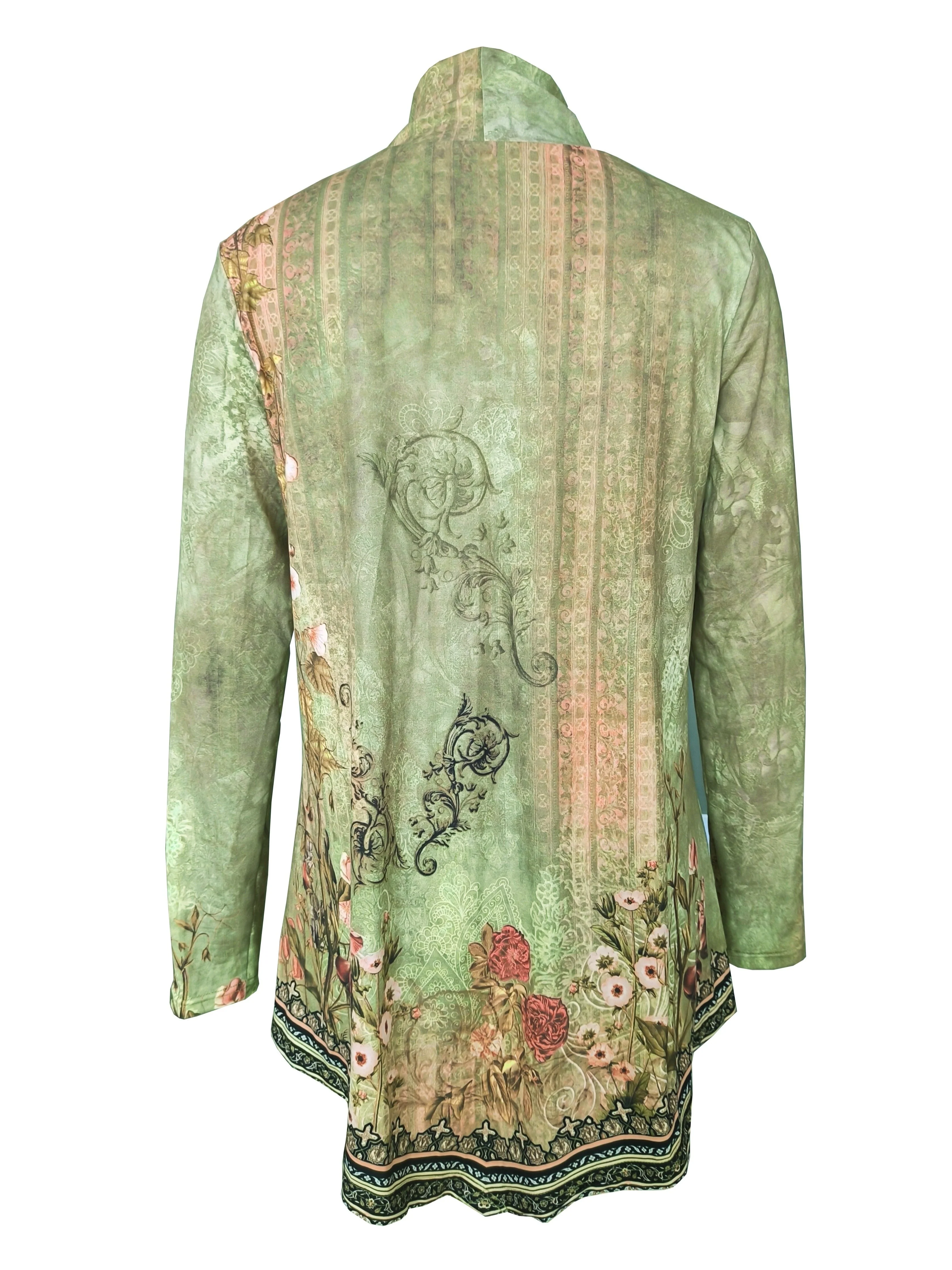 Floral Print Turtleneck T-Shirt, Casual Long Sleeve Top For Spring & Fall, Women's Clothing - Deanwangkt