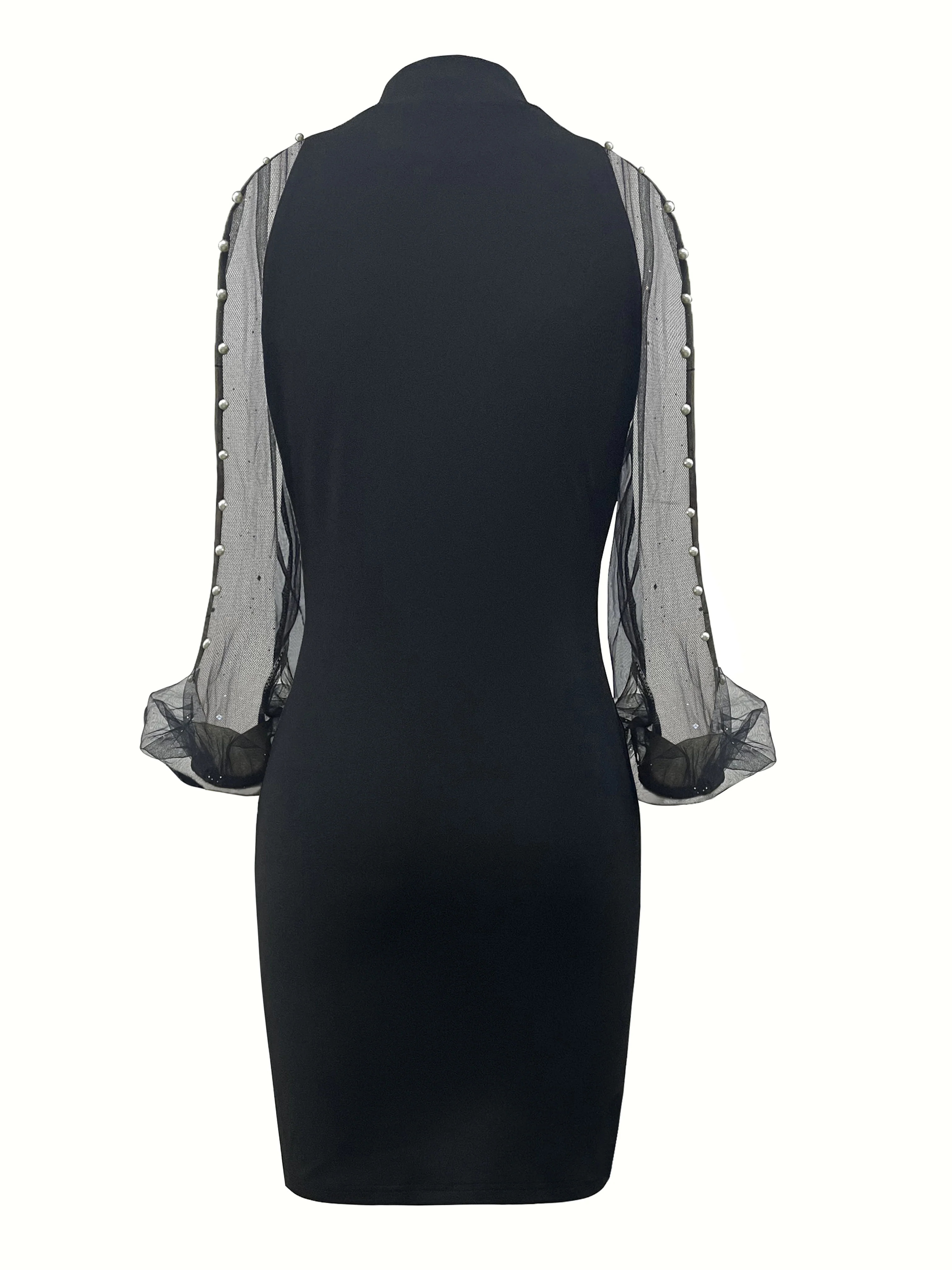 Cold Shoulder Contrast Mesh Dress, Party Wear Solid Long Sleeve Dress, Women's Clothing - Deanwangkt