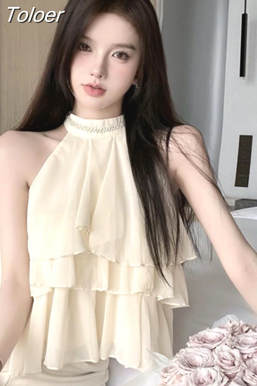 deanwangkt Blouse for Women  Blusas De Mujer Sweet Ruffles Loose Shirts Off Shoulder Diamond Summer Fashion Blouses Tops 27n554 - Deanwangkt