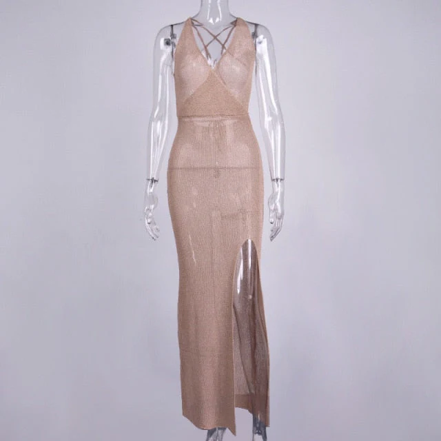 deanwangkt White Sexy Backless Knitted Beach Dress Women Bikini Cover Up Holiday Bodycon Mini Casual Dresses  Summer Vacation Outfits - Deanwangkt