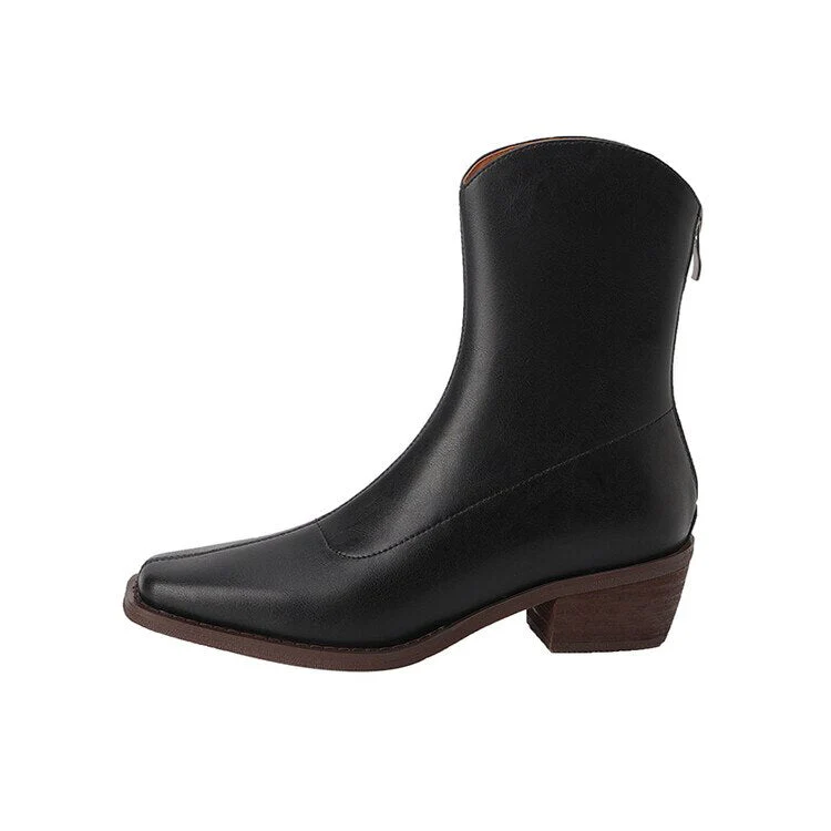 deanwangkt  fashion inspo   NEW Fashion Women Shoes Split Leather Boots Square Toe Chunky Heel Shoes Winter Zipper Western Boots Women Solid High Heel Boots - Deanwangkt