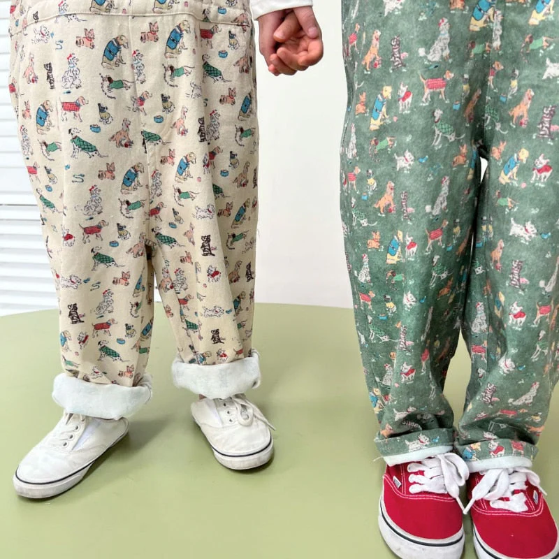 deanwangkt Spring new children cartoon printed overalls kids jumpsuits boys and girls cute loose suspenders trousers - Deanwangkt