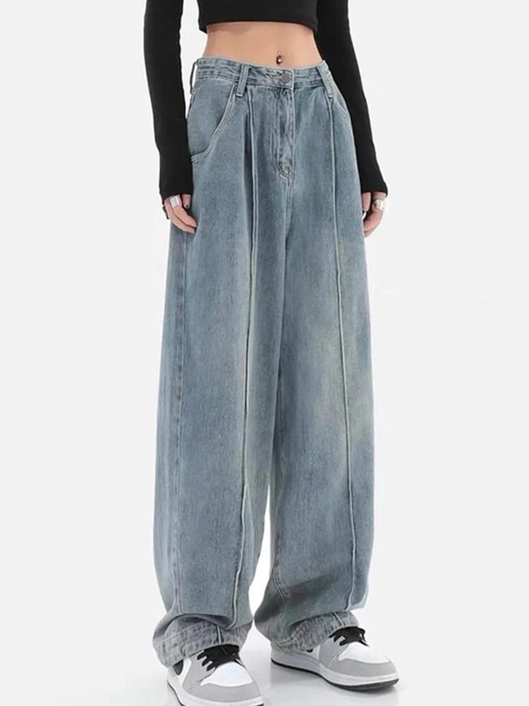 deanwangkt Summer Fashion Women Harajuku Jeans Wide Leg All-Match Loose Casual Wash Denim Pants Baggy High Street Long Trousers Tide - Deanwangkt