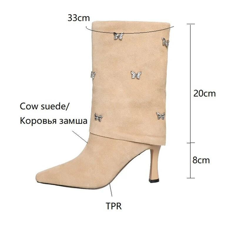 deanwangkt Autumn Shoes     Autumn Boots Women Cow Suede Leather Shoes for Women Square Toe Trouser Boots Bow-knot Thin Heel Shoes Black Western Boots - Deanwangkt