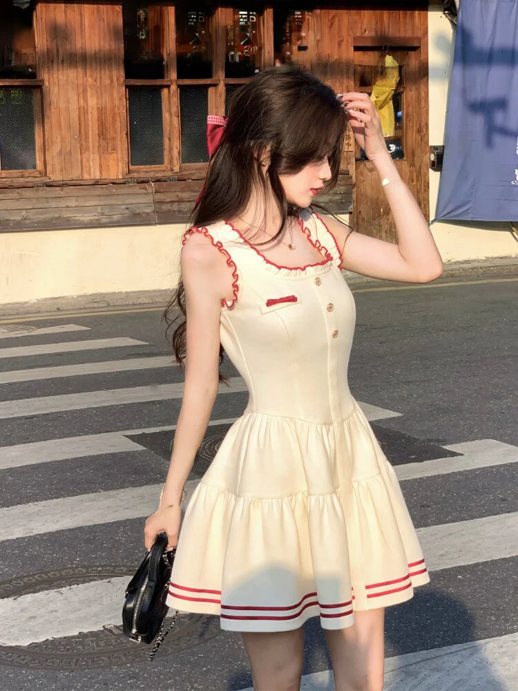 Joskka Summer College Style Sweet Dress Women Bow Kawaii Sweet Party Mini Dress Female Ruffles Patchwork Korean Fashion Dress  New - Deanwangkt