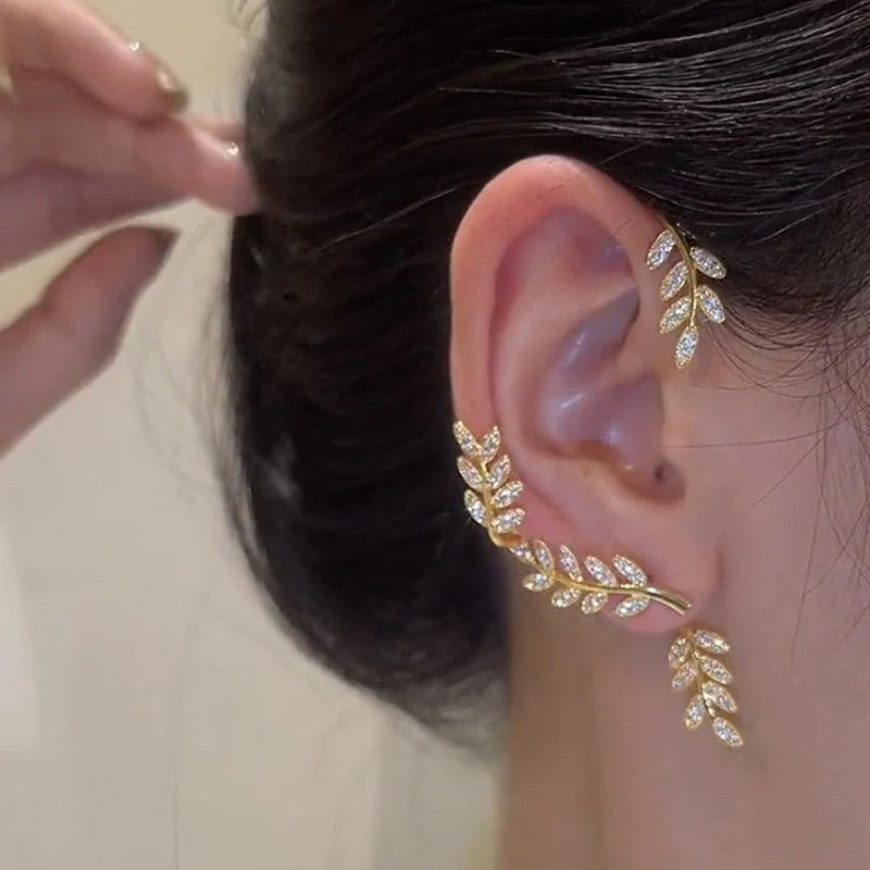 Korean Fashion Zircon Butterfly Elf Ear Cuff for Women Sparkling Zircon Crystal Without Piercing Clip Earrings Wedding Jewelry - Deanwangkt