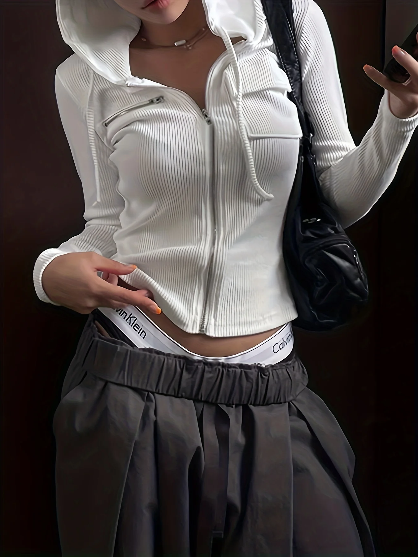 Zip Up Crop Slim Hoodie, Casual Long Sleeve Drawstring Hoodies Sweatshirt, Women's Clothing - Deanwangkt