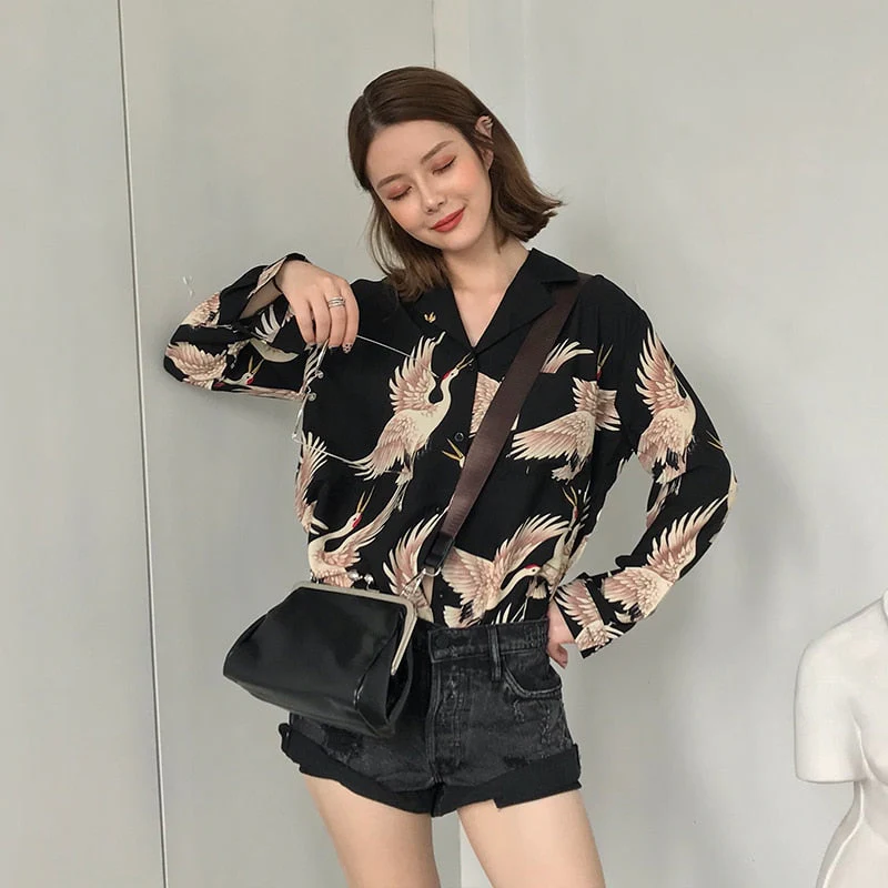 Graduation Gifts  Vintage Printed Fashion Women Blouses  women Long Sleeve Shirts print Chiffon blouse women ladies Loose Femme top 0845 30 - Deanwangkt