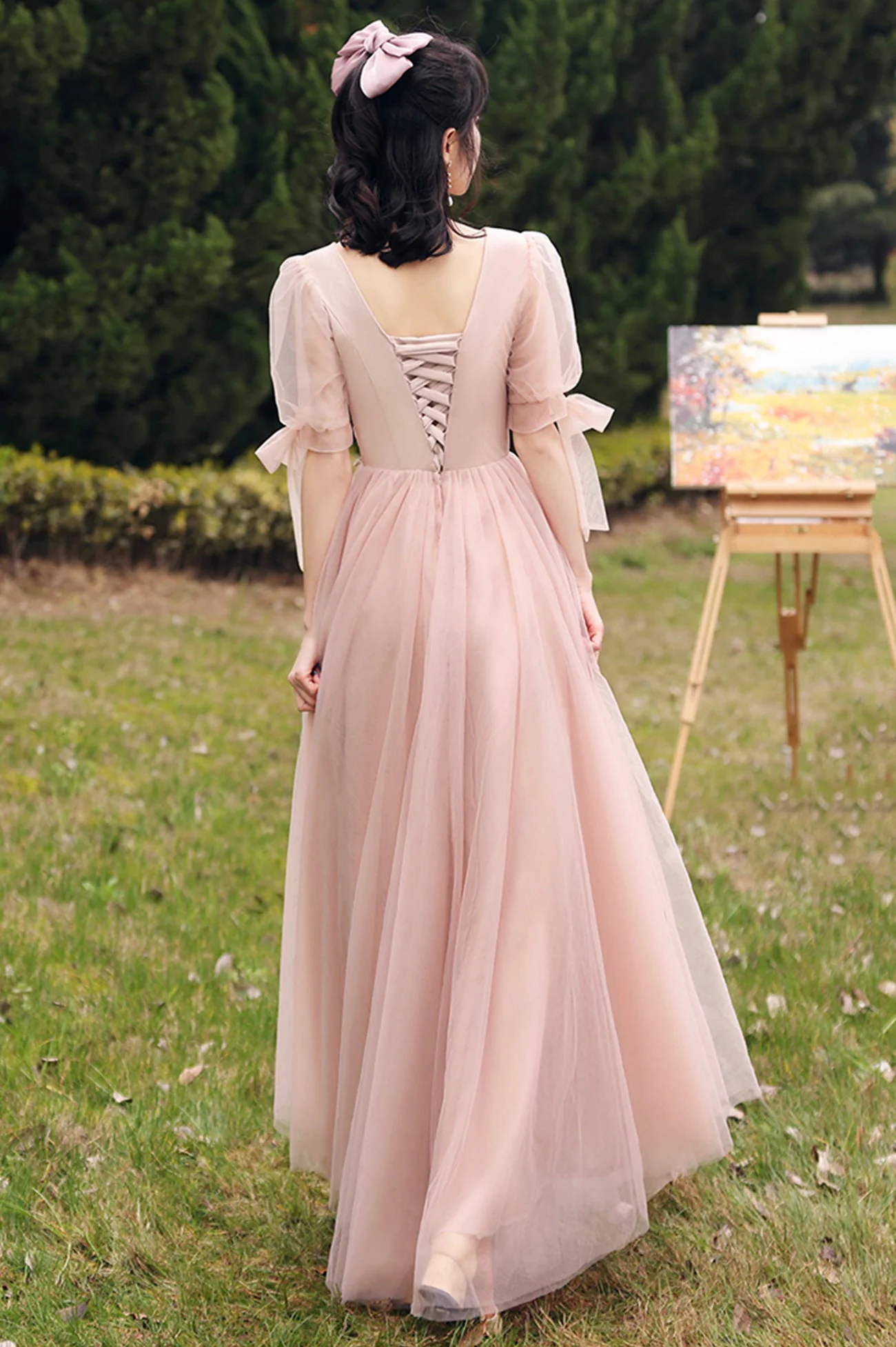 solvbao Pink Lace Long Prom Dresses, Lovely A-Line Evening Dresses - Deanwangkt