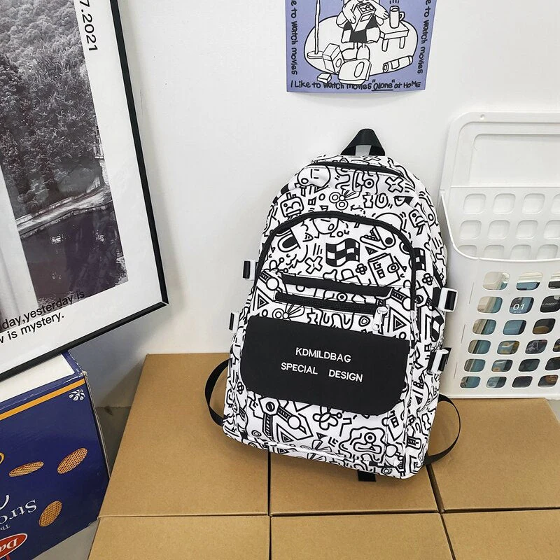 BACK TO SCHOOL  Fashion Waterproof Bookbag for Teenager Girls School Bag Cute Graffiti Design Backpack Women Nylon Kawaii Mochila Boys - Deanwangkt