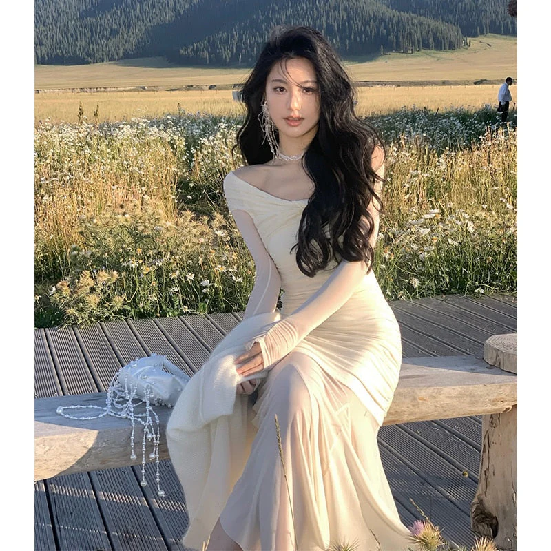 deanwangkt Elegant Mesh Long Sleeve Midi Dresses for Women  Autumn Fashion Vintage Slim Party Sexy Evening Vestidos Female Clothes Robe - Deanwangkt