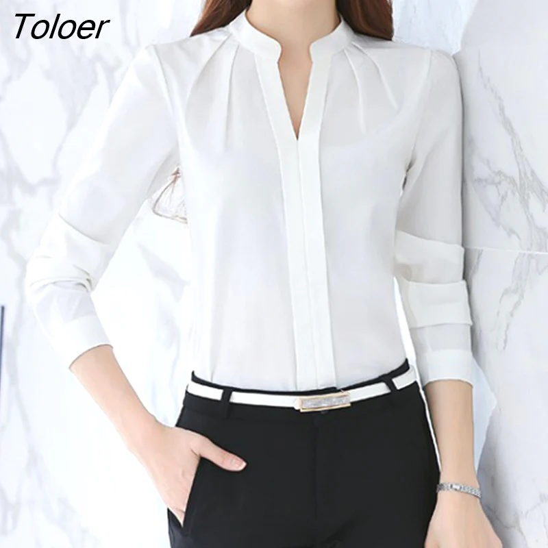 deanwangkt Oversized Chiffon Blouse Women  Long Sleeve O-neck White Shirt Women Office Lady Elegant Women Blouses Blusas 861B - Deanwangkt