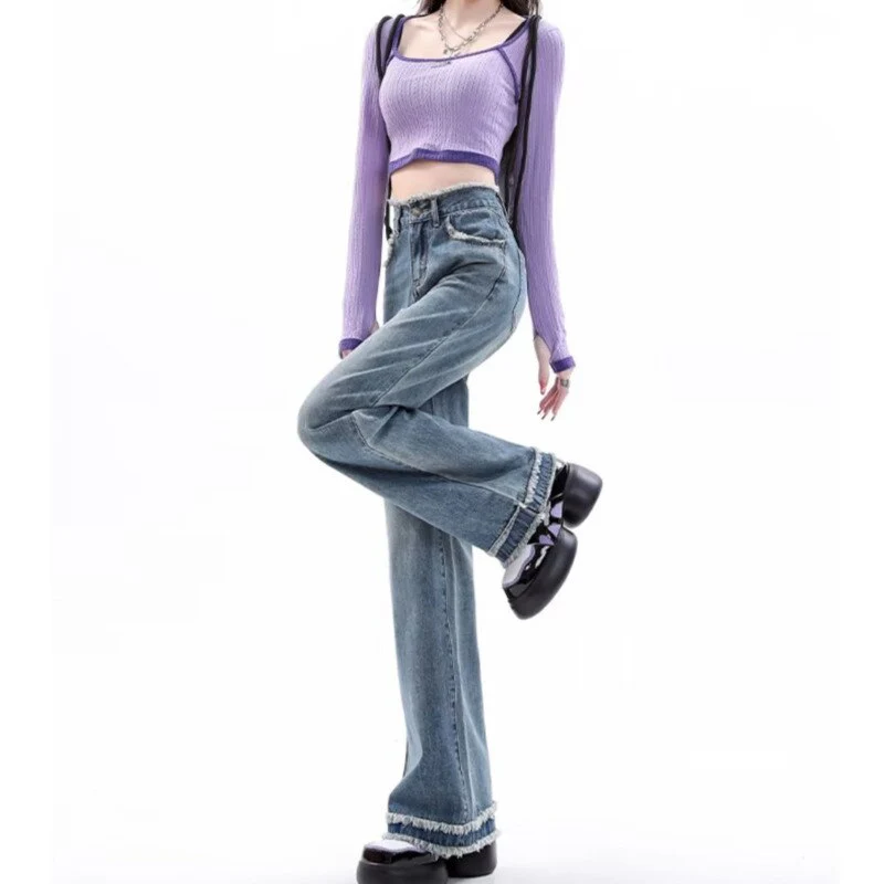 deanwangkt New Summer Light Straight Leg Pants, Artistic Jeans, Trendy Pants, Women's Washable, Trendy, Lazy Buttons, And Versatile Options - Deanwangkt