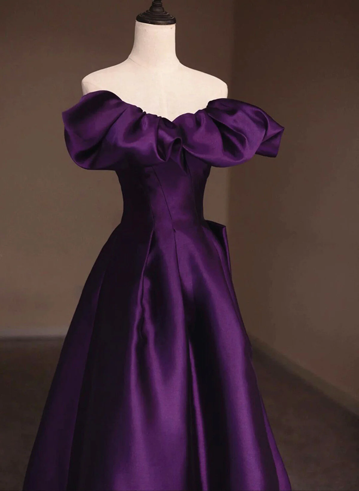 Solvbao Dark Purple Satin Off Shoulder Long Prom Dress, Purple Satin Evening Dress - Deanwangkt