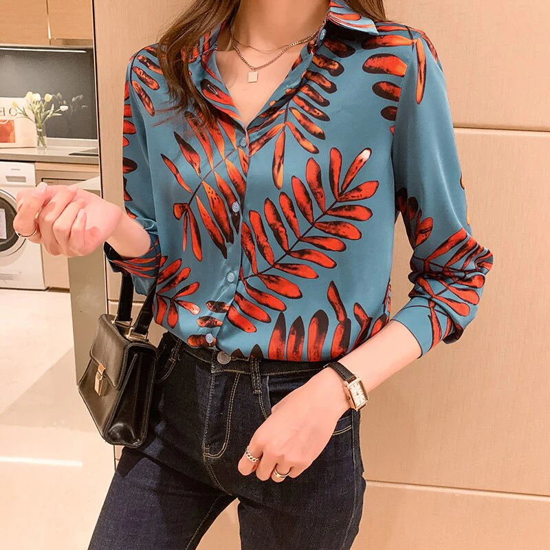 deanwangkt flower printing ladies shirts Women's Blouses  Spring Autumn Long Sleeve Shirts Tops Blusas Mujer - Deanwangkt