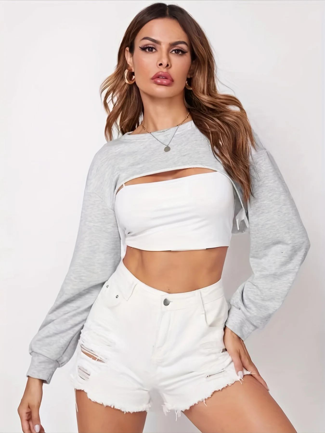Women Casual Loose Crop Long Sleeve Sweatshirts, Crew Neck Crop Tops, Women's Clothing - Deanwangkt