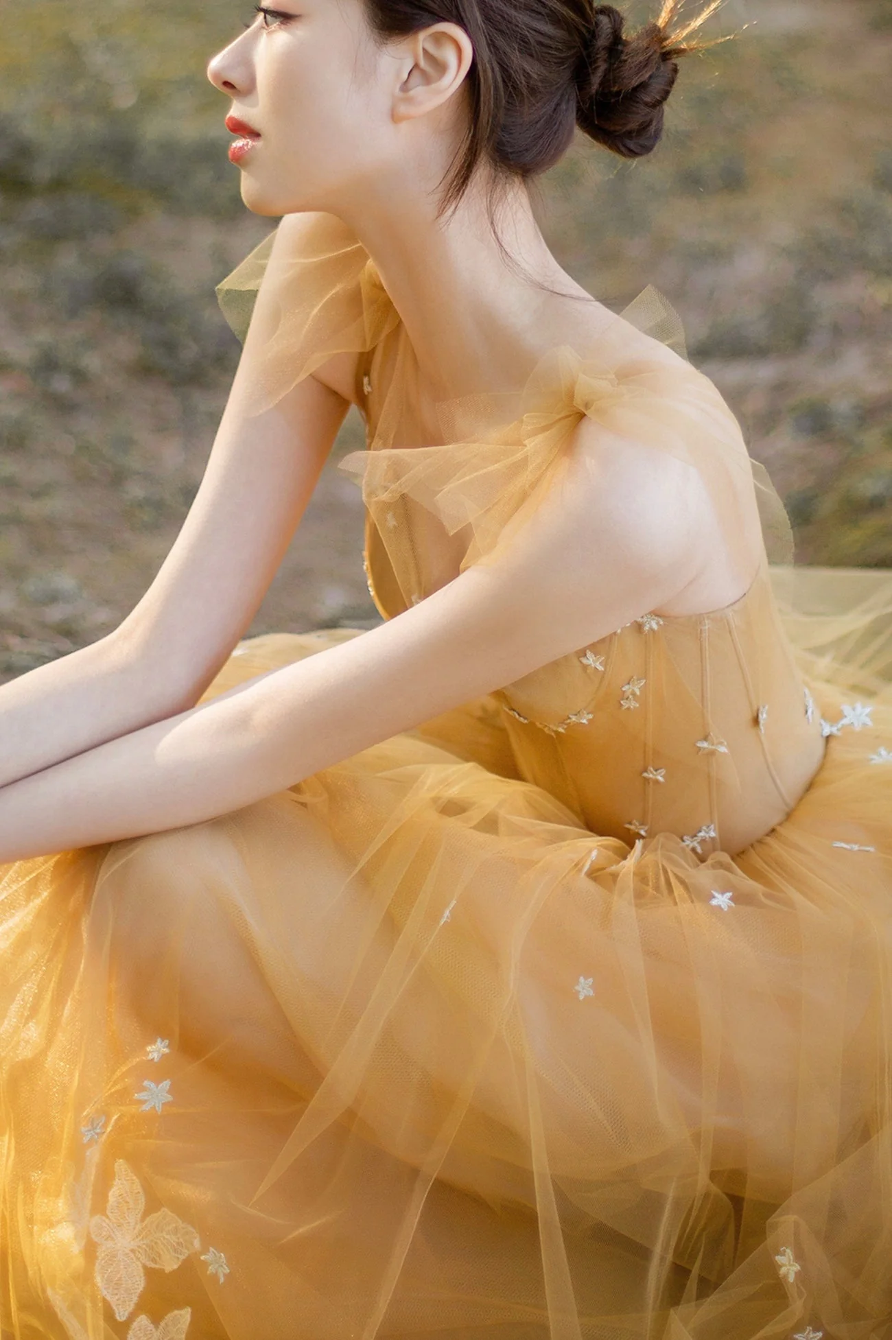 solvbao Yellow Tulle Lace Long Prom Dresses, A-Line Evening Gowns - Deanwangkt