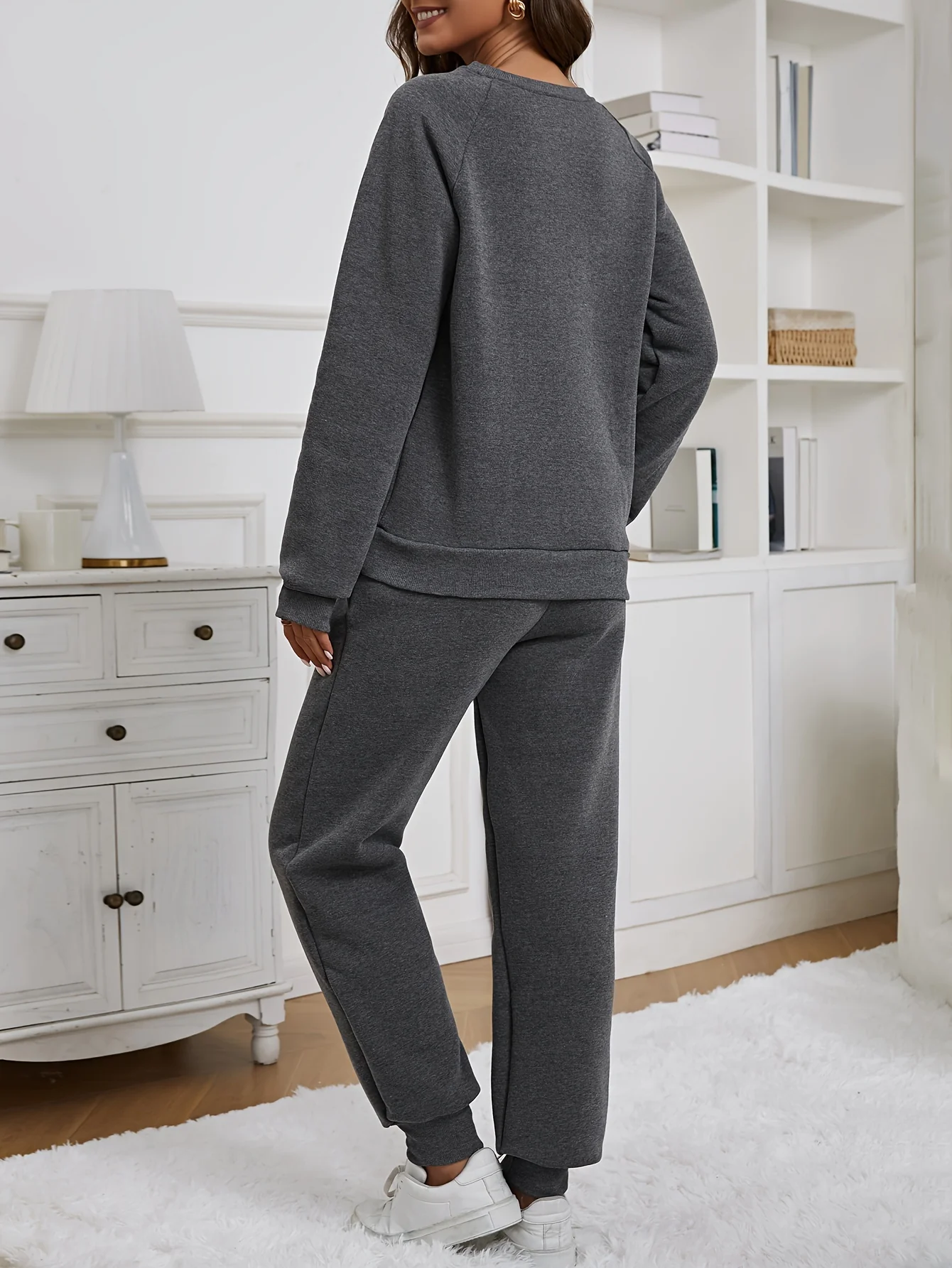 deanwangkt-1  Letter Print Two-piece Set, Casual Long Sleeve Drop Shoulder Sweatshirt & Dual Pockets Pants Outfits, Women's Clothing - Deanwangkt