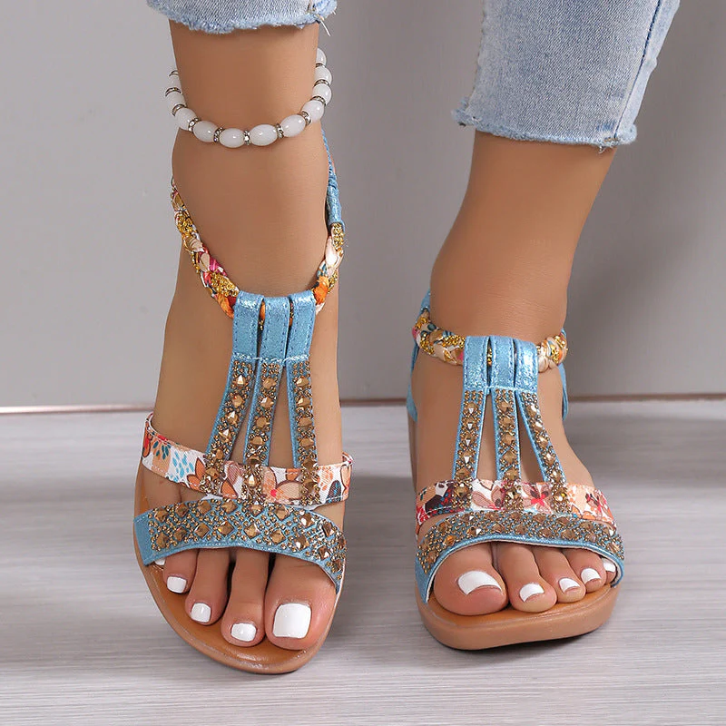 deanwangkt - Silver Casual Patchwork Rhinestone Fish Mouth Out Door Wedges Shoes (Heel Height 1.57in) - Deanwangkt