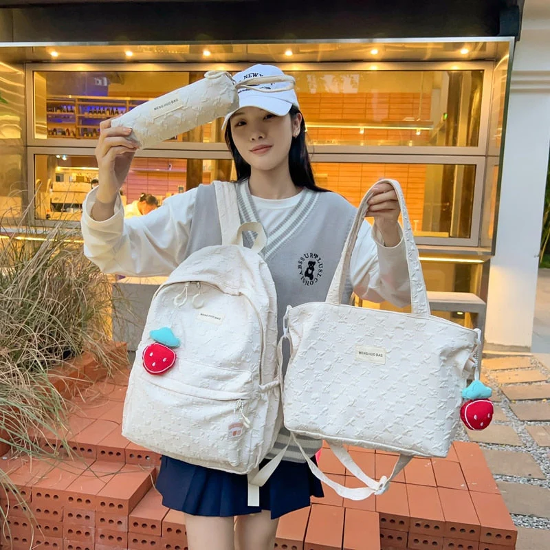 BACK TO SCHOOL   Kawaii Set Bag for Girls Schoolbag Fashion Cute Backpack Teens Bookbag Laptop Rucksack Women Travel Shoulder Mochila - Deanwangkt