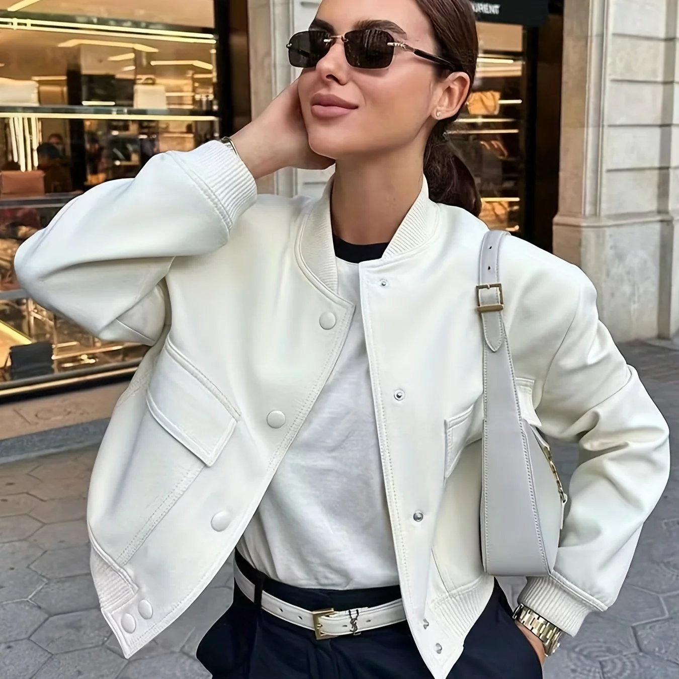 deanwangkt-1  Solid Button Front Jacket, Casual Long Sleeve Pocket Jacket, Women's Clothing - Deanwangkt