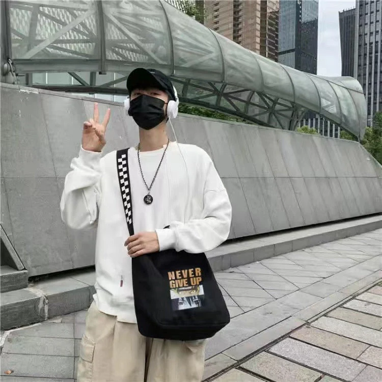 deanwangkt Soft Canvas Bag For Women&Men Unisex Big Messenger Bag Letter Print School Book Bag Crossbody bags New Casual Handbags Tote Bag - Deanwangkt