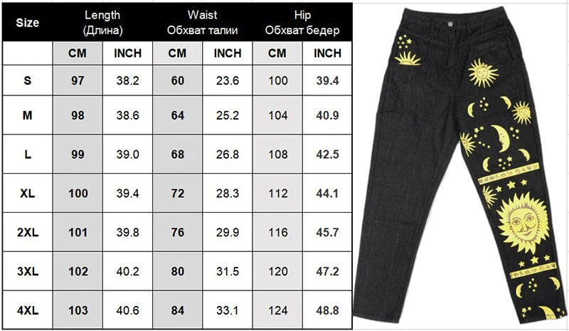 deanwangkt Digital Moon Star Printed Straight Pants Trendy Pants Jeans Fashion Printed Ladies High Waist Young Girls Chic Denim Pants - Deanwangkt
