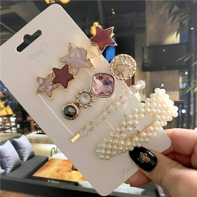 deanwangkt 4PCS Hair Clips Set Crystal Simulation Pearl Hair Accessories Fashion Barrettes For Women Bees Star Heart Hairgrip Hairpins - Deanwangkt
