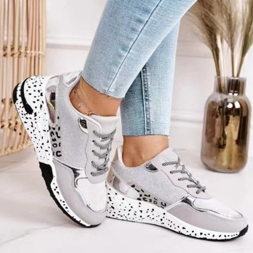 deanwangkt Women Sneakers  Leopard Print Lace-Up Women's Vulcanize Shoes Platform Sports Ladies Sneakers Breathable Plus Women Shoes - Deanwangkt