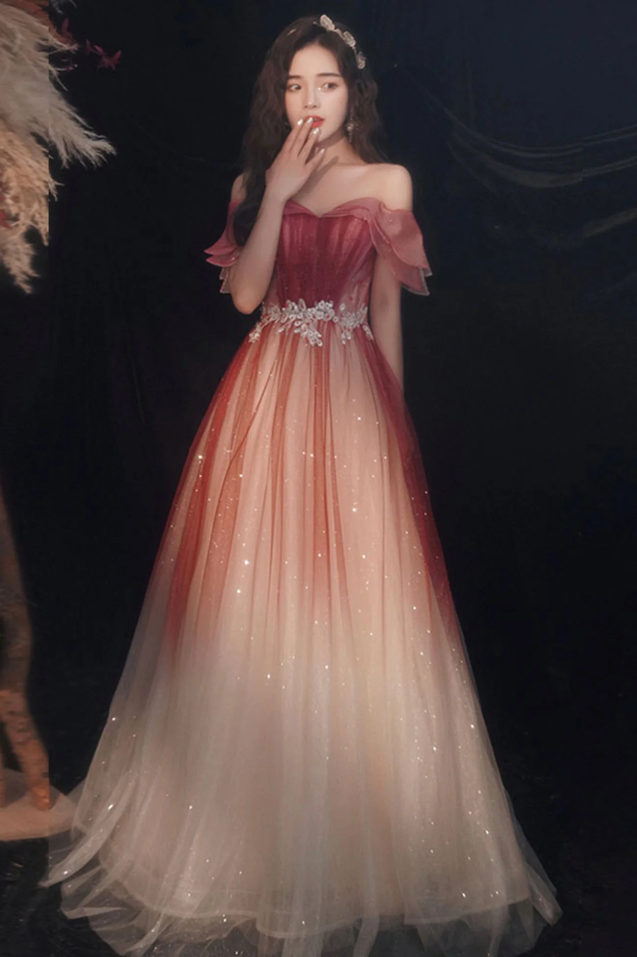 solvbao Cute Tulle Sequins Long Prom Dresses, A-Line Ombre Evening Dresses - Deanwangkt