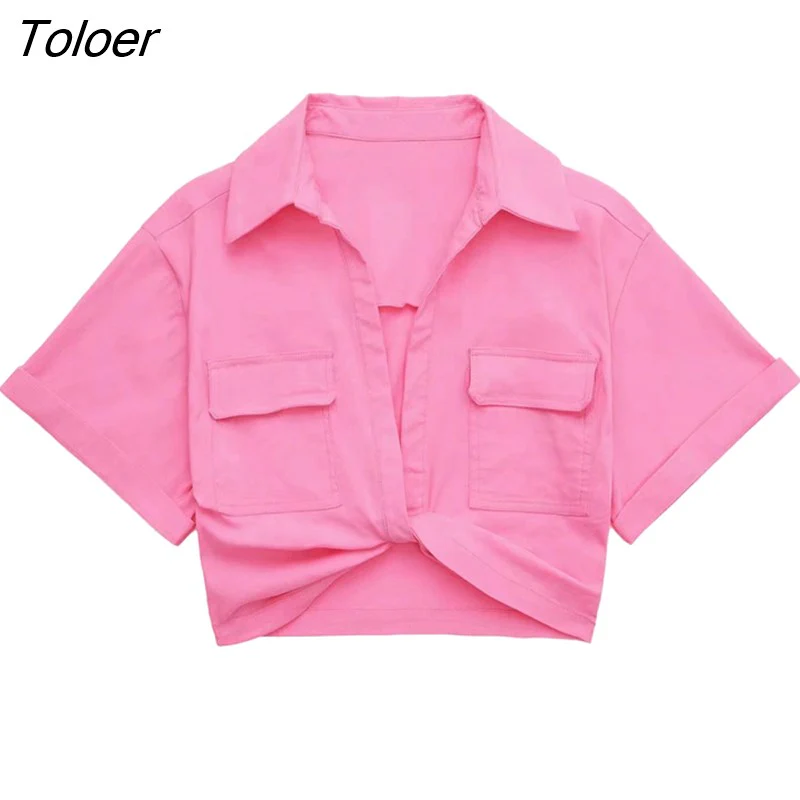 deanwangkt Women Safari Style Pockets Patch Knotted Linen Short Smock Blouse Lady Chic Kimono Cropped Shirt Blusas Tops LS1376 - Deanwangkt