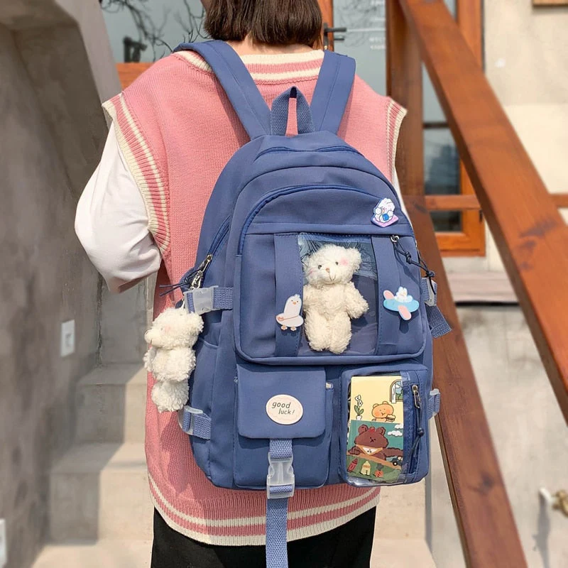 BACK TO SCHOOL  High School Girls Backpack Waterproof Multi Pockets For Teenage Harajuku Kawaii Black Women Cute Mochila SchoolBags - Deanwangkt