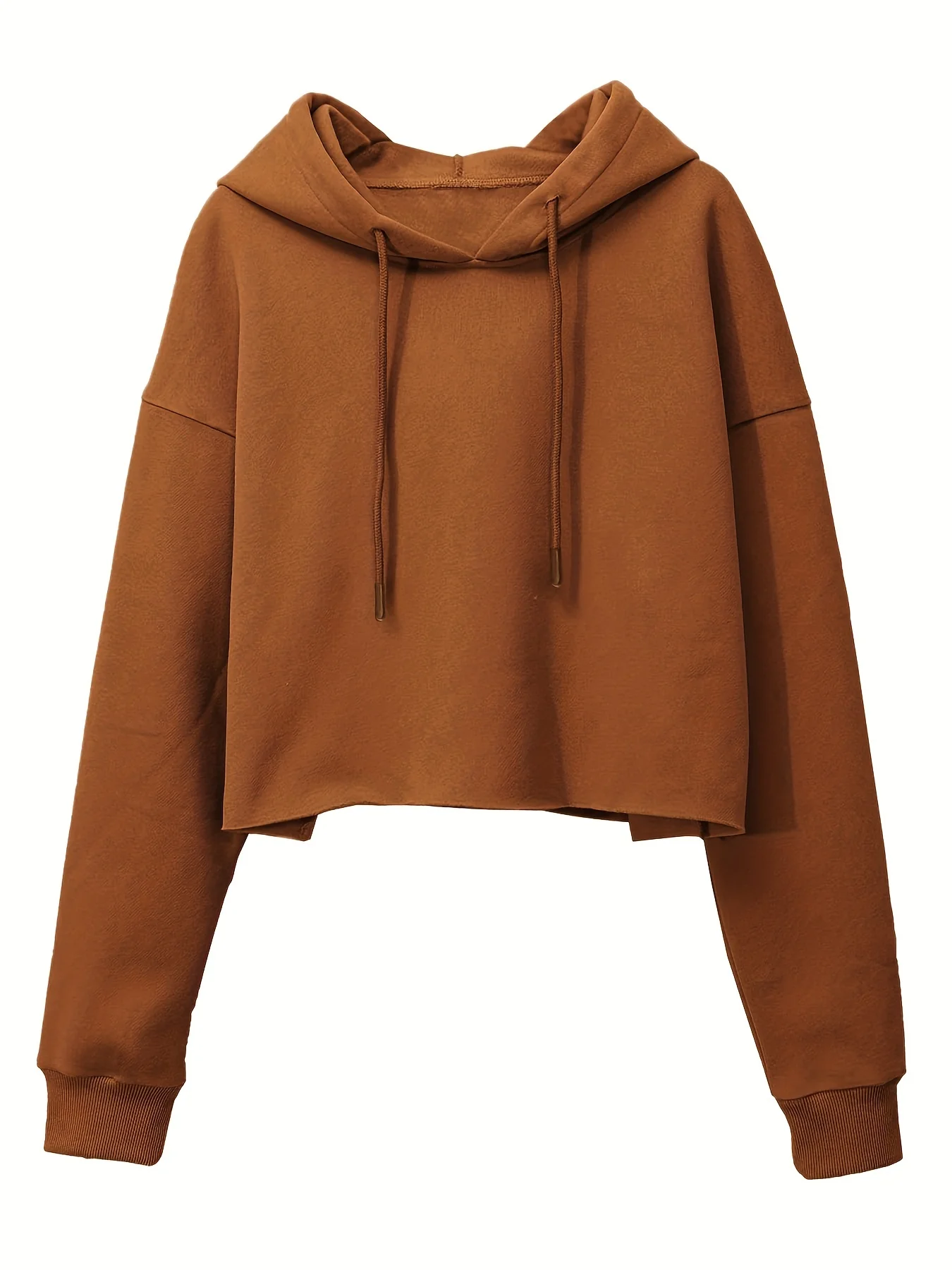 Solid Crop Drawstring Hoodie, Casual Long Sleeve Loose Sweatshirt, Women's Clothing - Deanwangkt